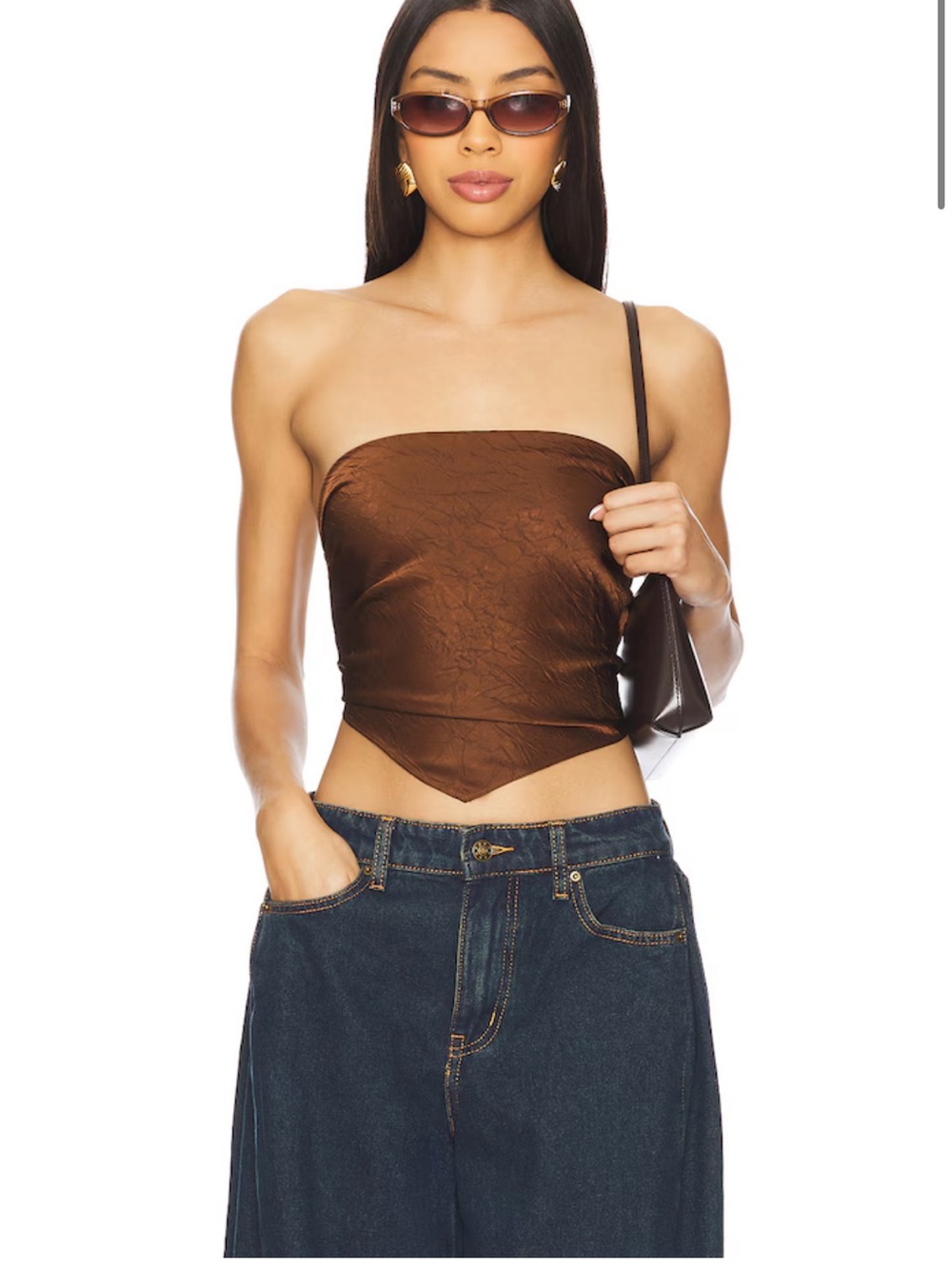 Superdown Brown Scarf Top